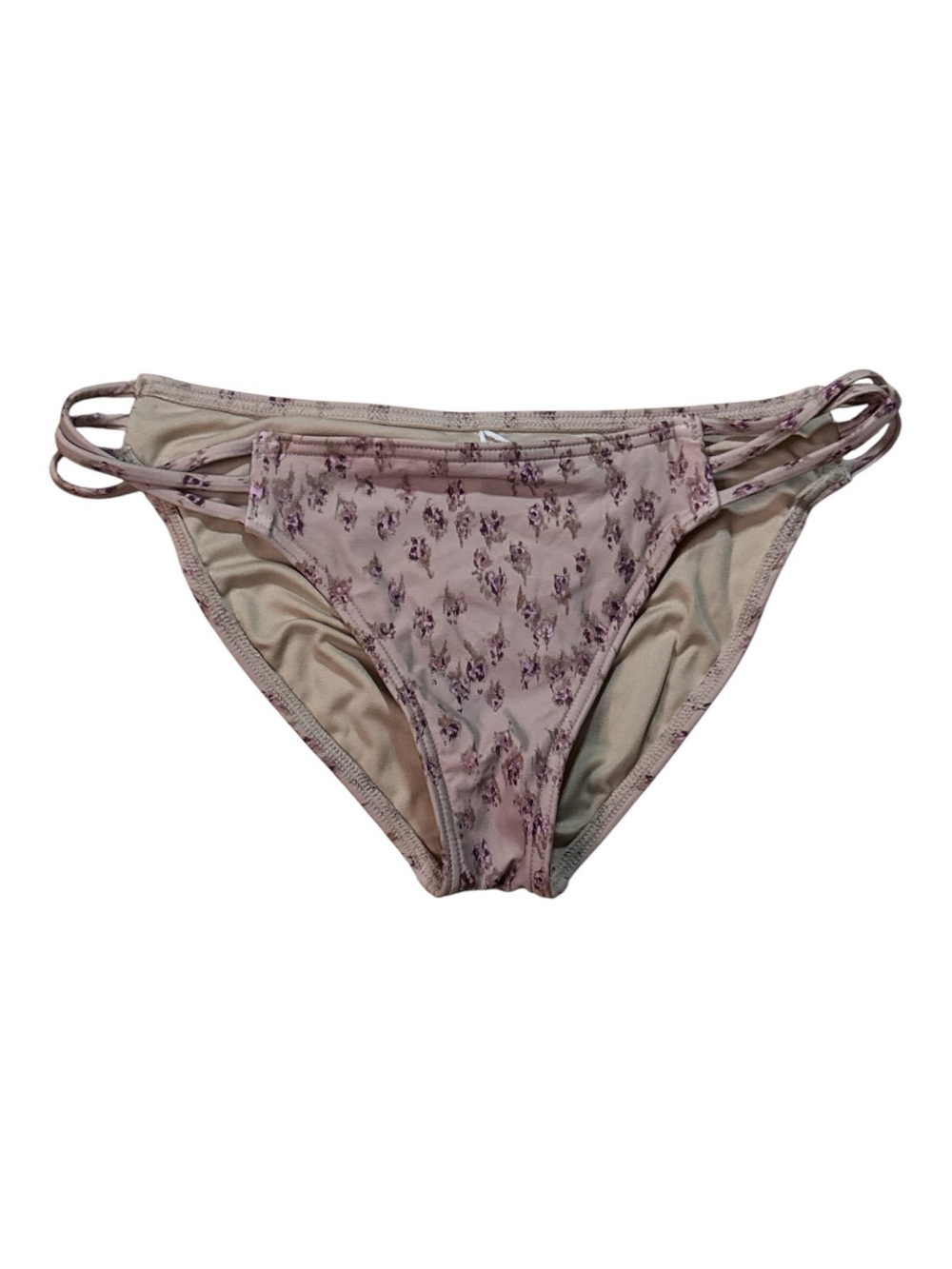 O'Neill Pink Floral Bikini Bottoms Tan and Purple Medium Coverage Size Small